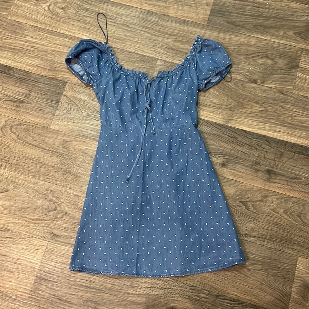 Copper Key Chambray polka dot mini off the shoulder dress size XS